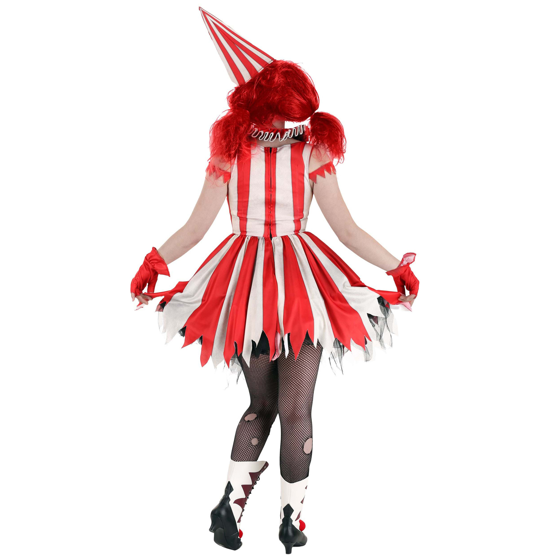 Adult Clown Costume Red And White Striped Dress with Party Hat Halloween Outfit